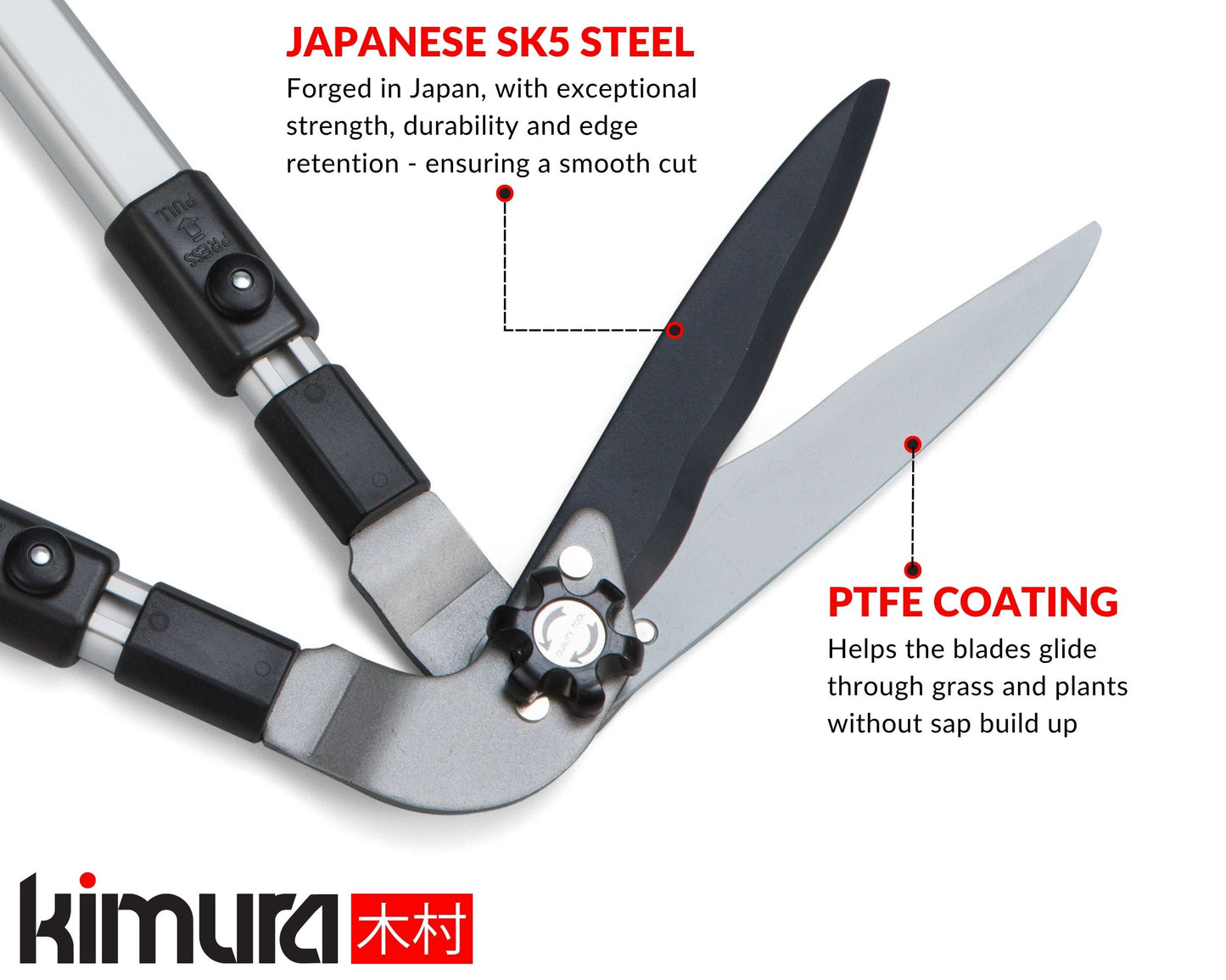 Kimura Pro Heavy Duty Edging Shears - Wavy Japanese SK5 Steel Blades, Lightweight Handles, For Lawn Edges, 630-1030mm