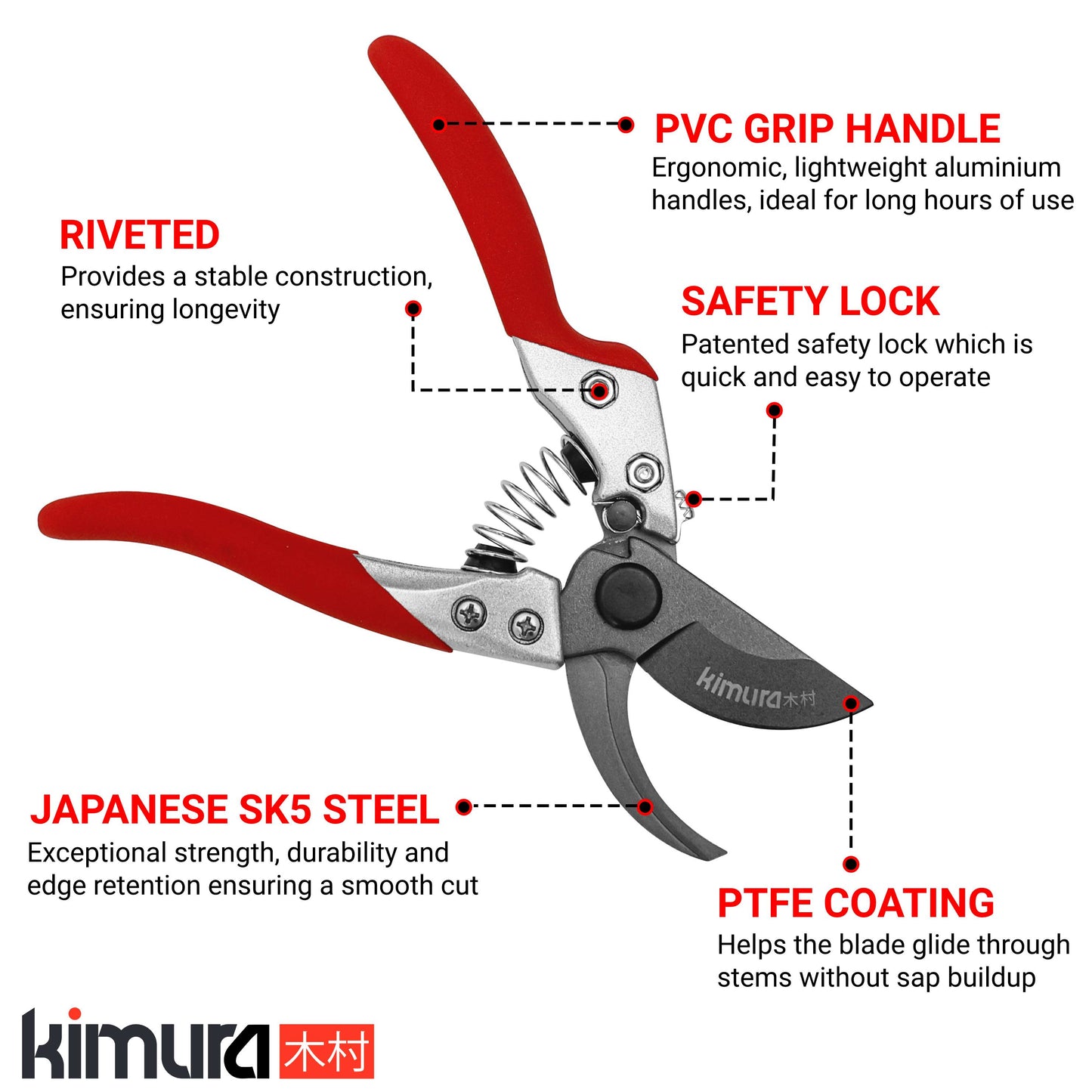 Kimura Pro 8” Pruning Shears, Japanese SK5 Steel Blades