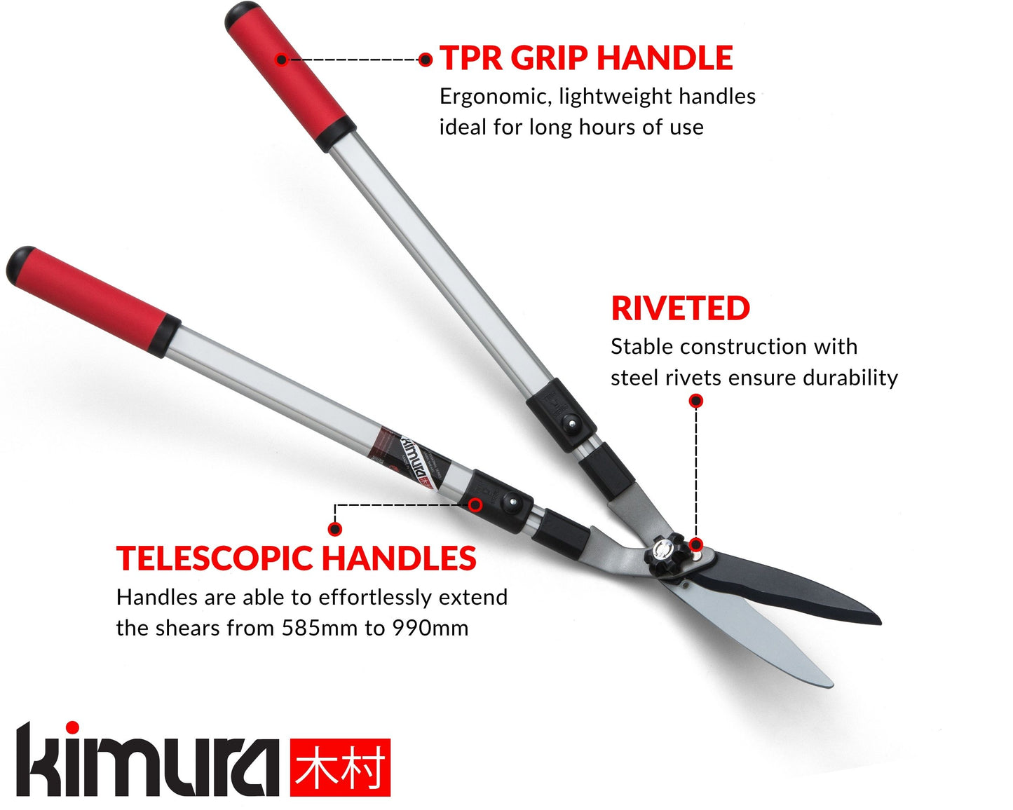 Kimura Pro Heavy Duty Lawn Shears - Wavy Japanese SK5 Steel Blades, Lightweight Handles, For Lawn Edging, 780-1180mm