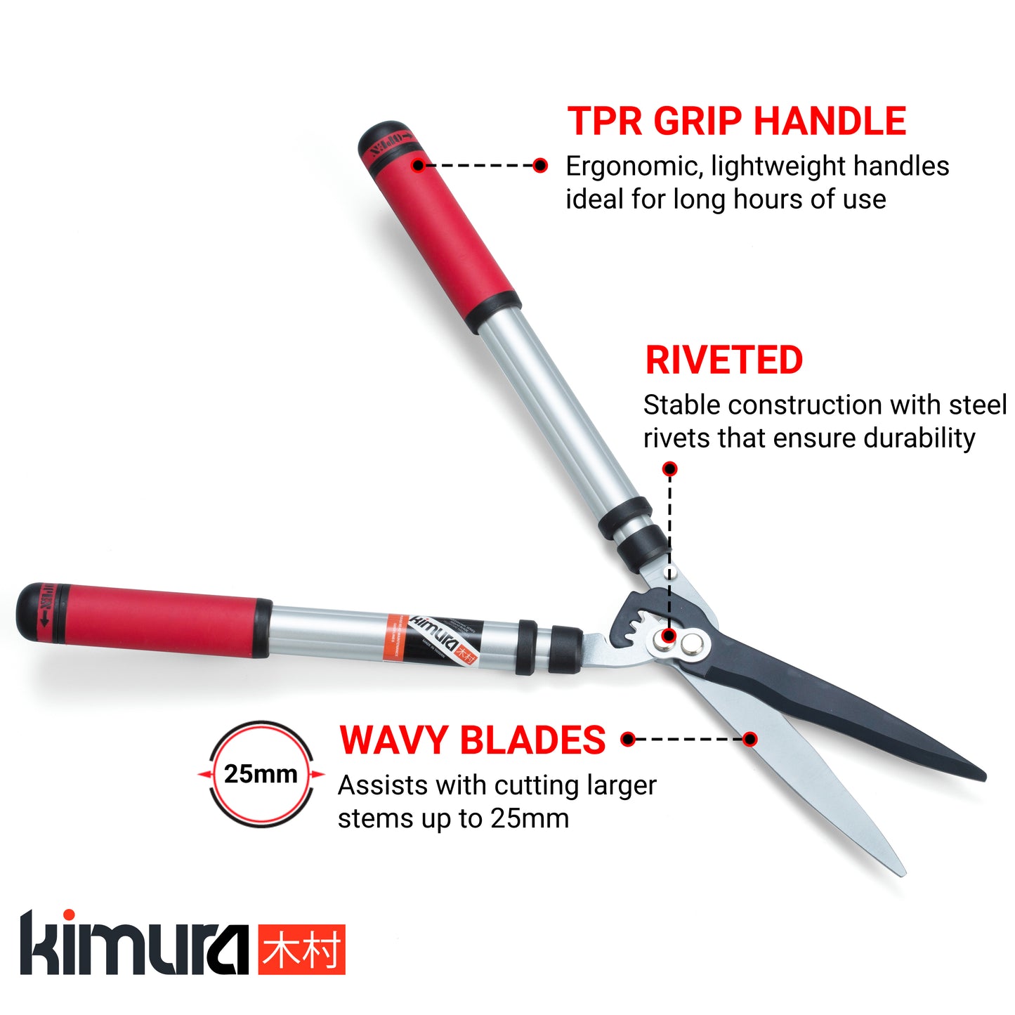 Kimura Pro Telescopic Hedge Shears, Japanese SK5 Steel Blades, Patented Gearing Technology