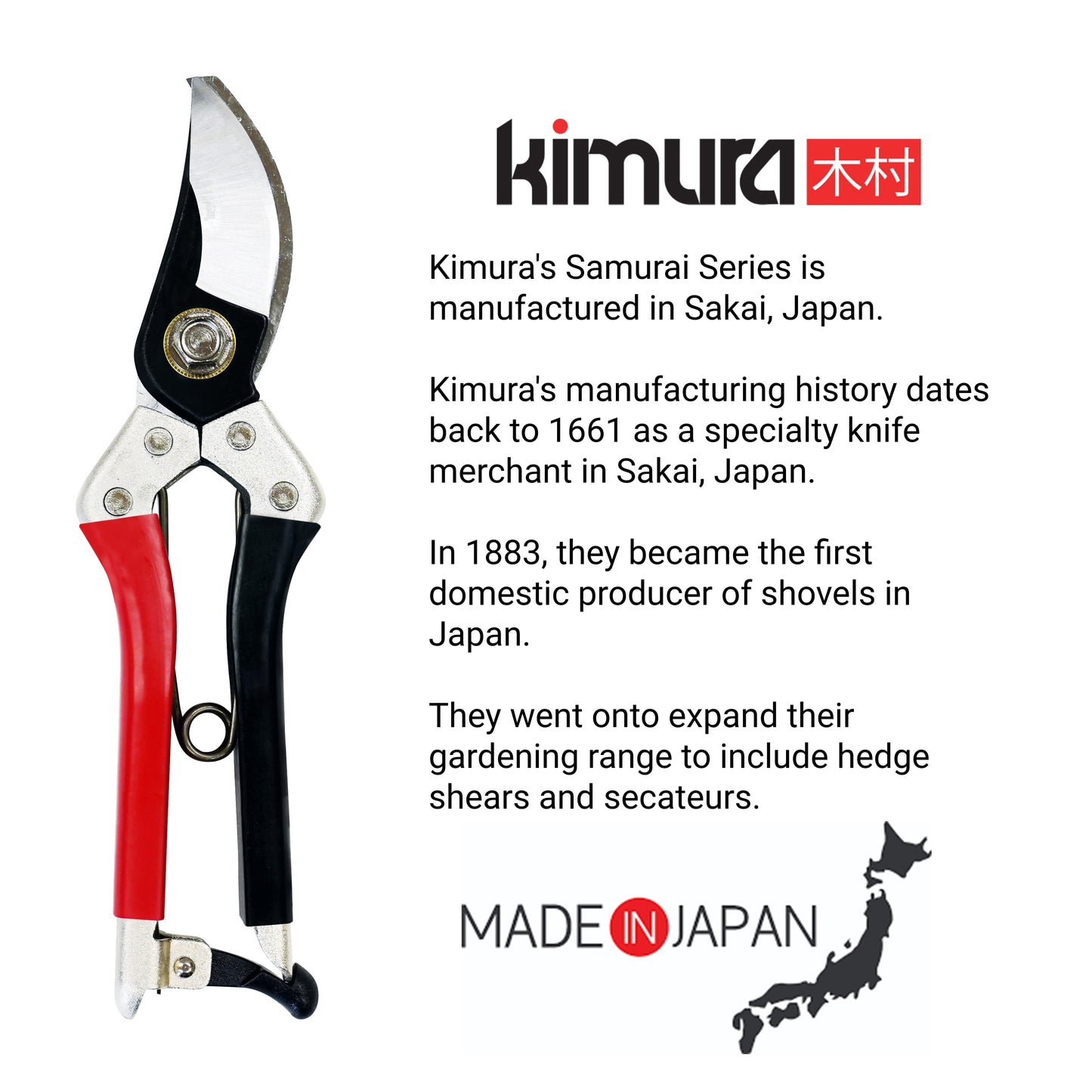 Kimura Samurai 8” Pruning Shears, Yasugi Steel, Made in Japan