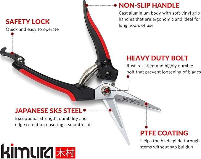 Kimura Pro 8” Pruning Scissors, Japanese Hi-Carbon SK5 Steel Blades