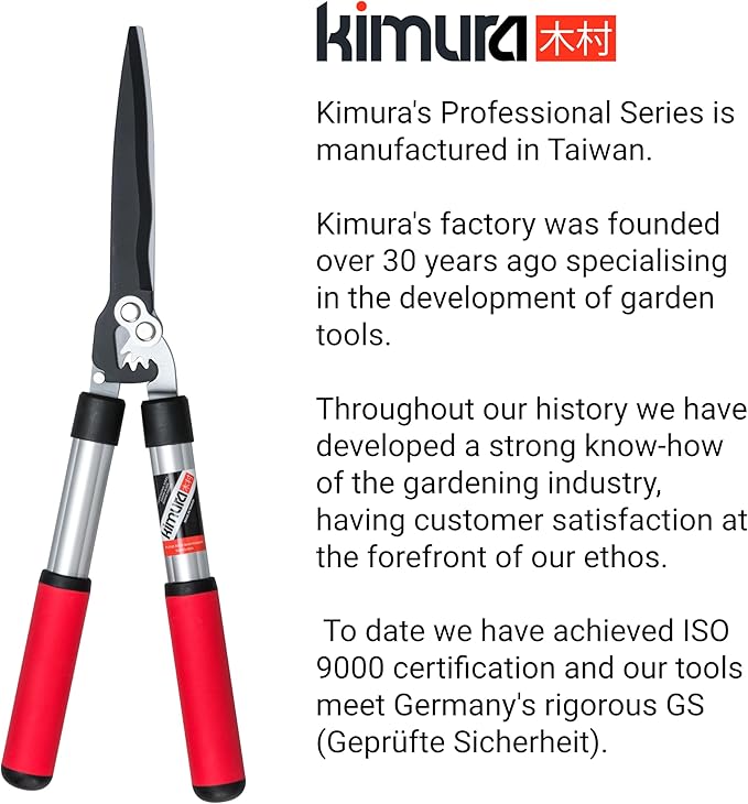 Kimura Pro Hedge Shears, Japanese SK5 Steel Blades, Patented Gearing Technology