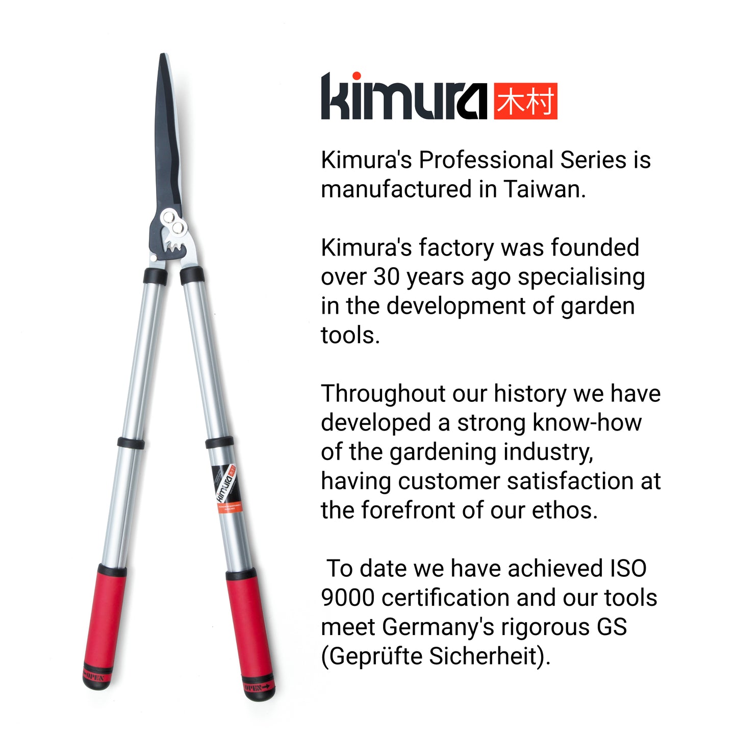 Kimura Pro Telescopic Hedge Shears, Japanese SK5 Steel Blades, Patented Gearing Technology