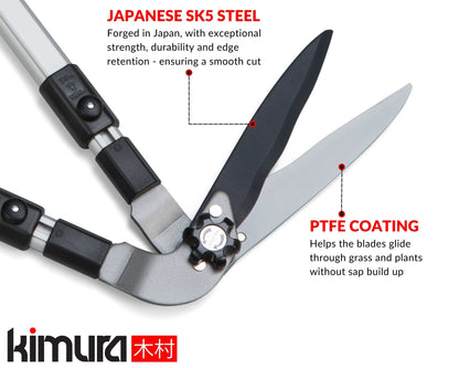 Kimura Pro Heavy Duty Edging Shears - Wavy Japanese SK5 Steel Blades, Lightweight Handles, For Lawn Edges, 630-1030mm