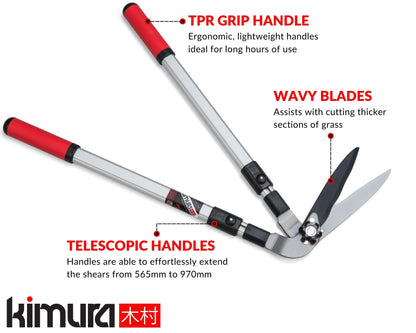 Kimura Pro Heavy Duty Edging Shears - Wavy Japanese SK5 Steel Blades, Lightweight Handles, For Lawn Edges, 630-1030mm